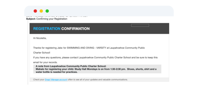 Snap! Manage registration confirmation