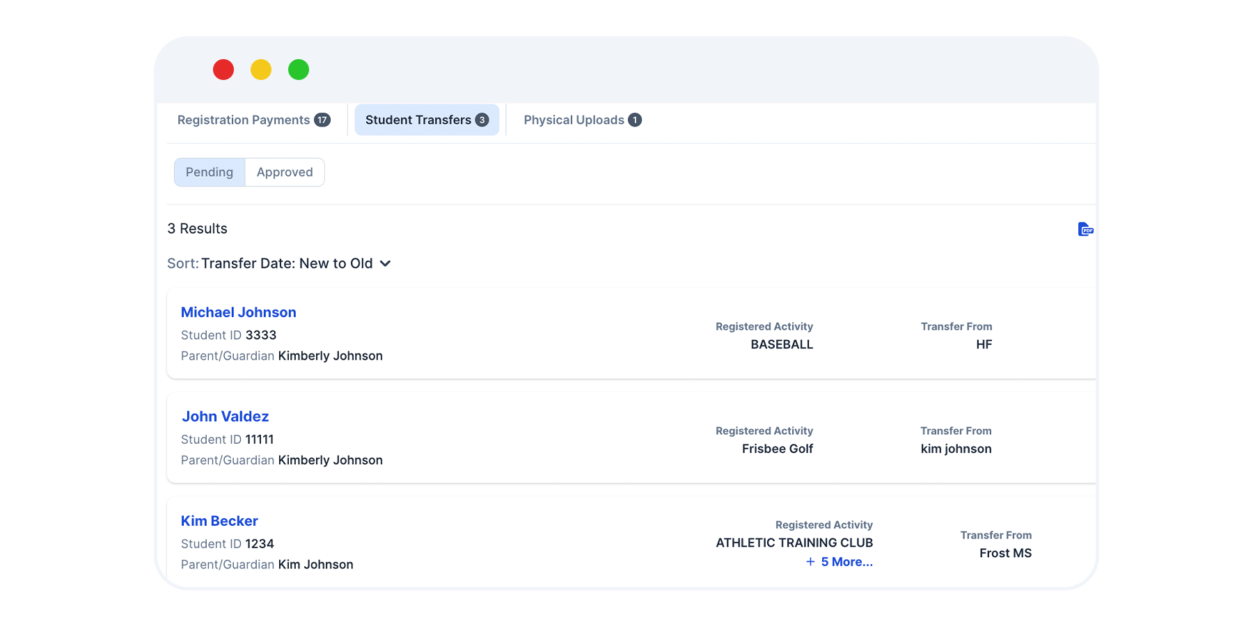 Snap! Manage transfer management screen