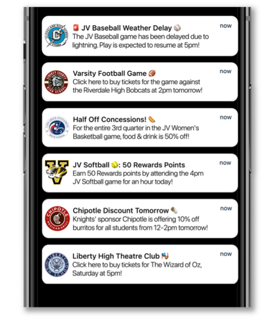 screenshot of event notifications from FanX app