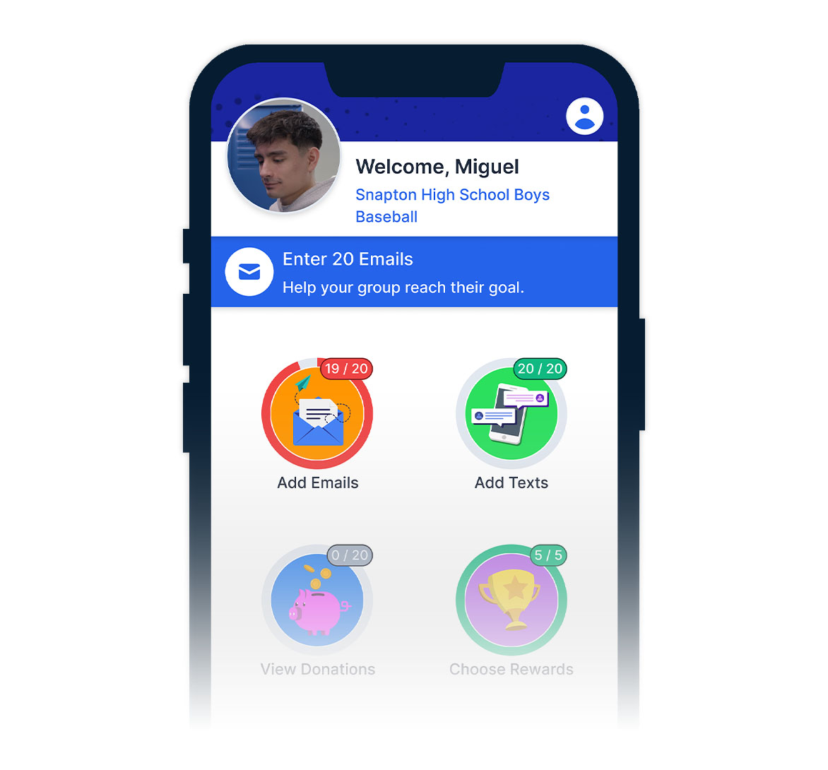Image of Snap! Raise Participant Dashboard on Mobile