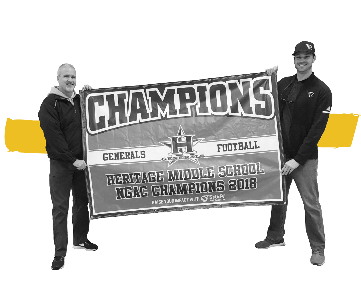 Displaying Heritage Middle School 2018 Championship Banner