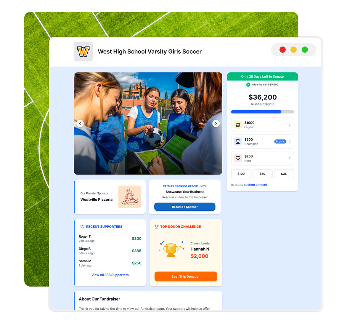 Raise_ProductPage-Module2 Fundraiser screenshots