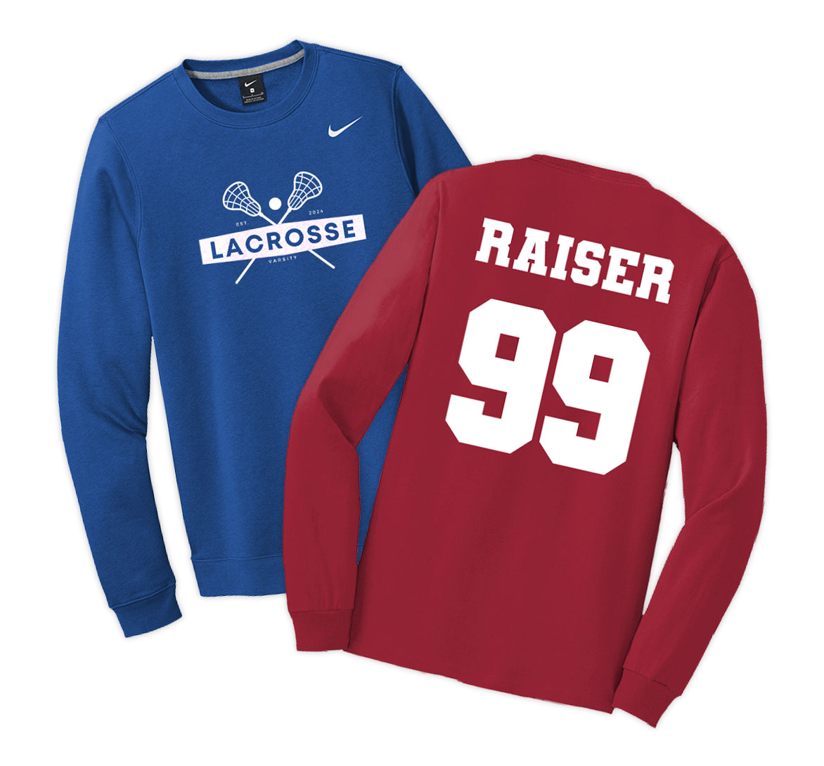 image of two long sleeve shirts with lacrosse decals