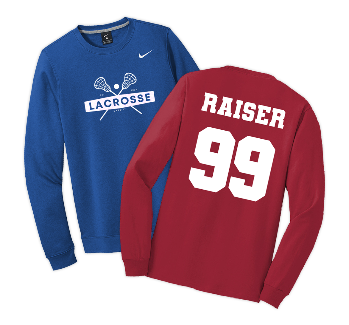 Snap! Store customized fan gear, two long sleeve t-shirts, one with custom printing on the back